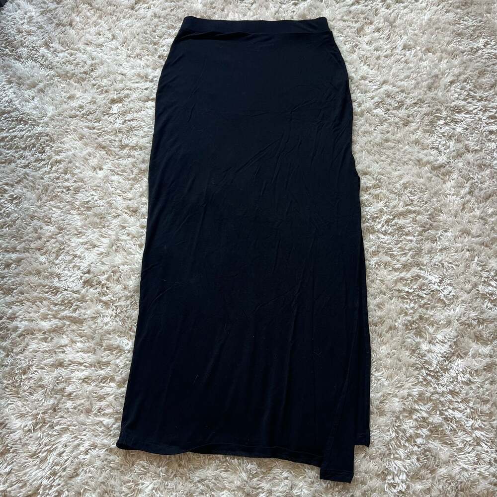 Bershka Black Jersey Maxi Skirt with Side Slit Size M